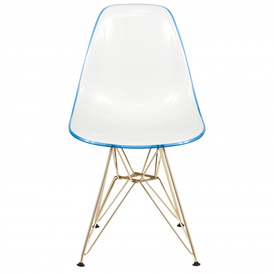 Molded 2-Tone Eiffel Side Chair, Gold Base, Set of 2, White Blue, CR19WBUG2