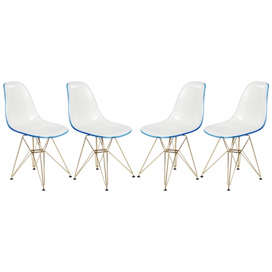 Molded 2-Tone Eiffel Side Chair, Gold Base, Set of 4, White Blue, CR19WBUG4
