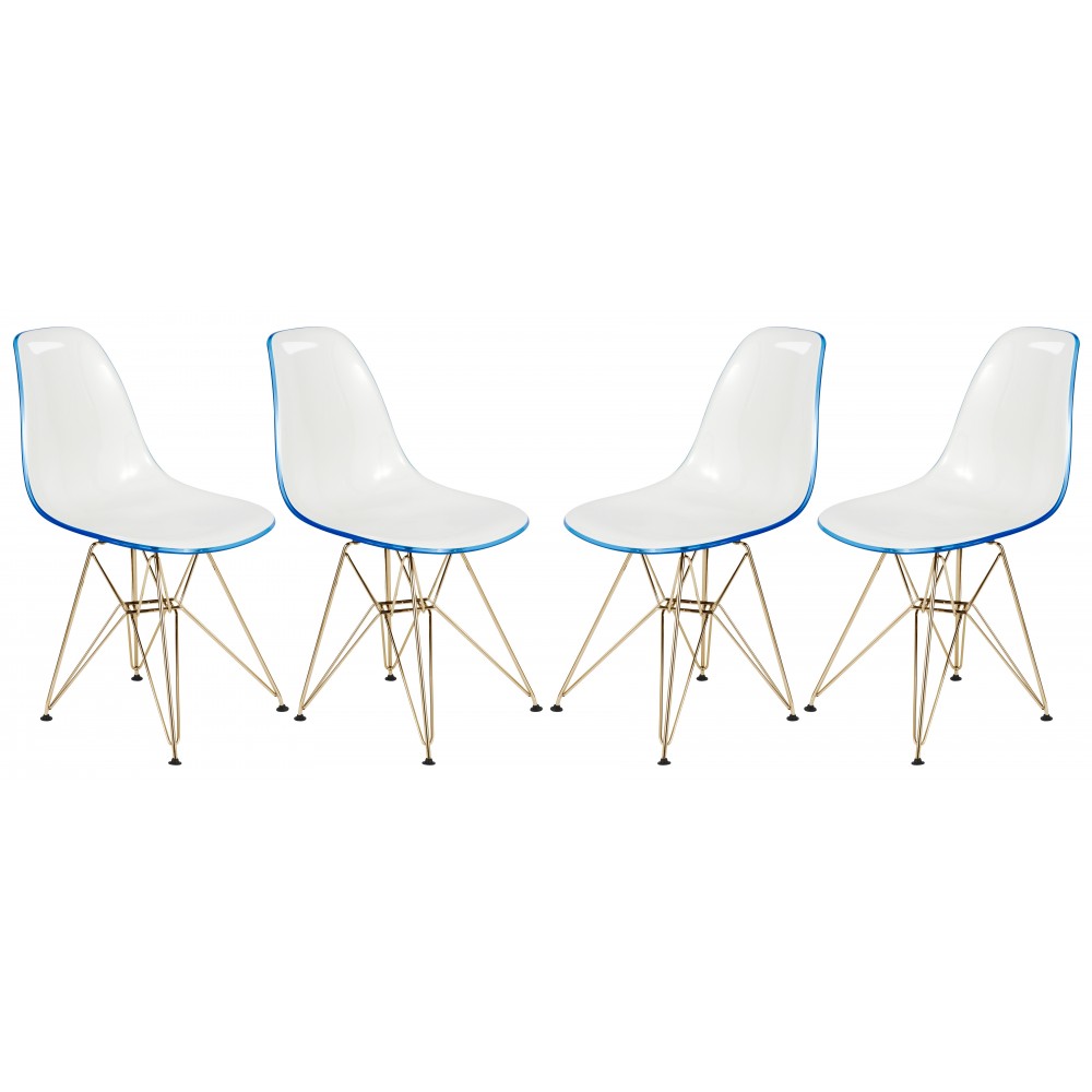 Molded 2-Tone Eiffel Side Chair, Gold Base, Set of 4, White Blue, CR19WBUG4