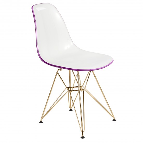 Cresco Molded 2-Tone Eiffel Side Chair with Gold Base, White Purple, CR19WPRG