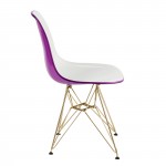 Cresco Molded 2-Tone Eiffel Side Chair with Gold Base, White Purple, CR19WPRG