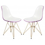 Molded 2-Tone Eiffel Side Chair, Gold Base, Set of 2, White Purple, CR19WPRG2