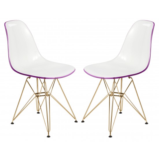 Molded 2-Tone Eiffel Side Chair, Gold Base, Set of 2, White Purple, CR19WPRG2