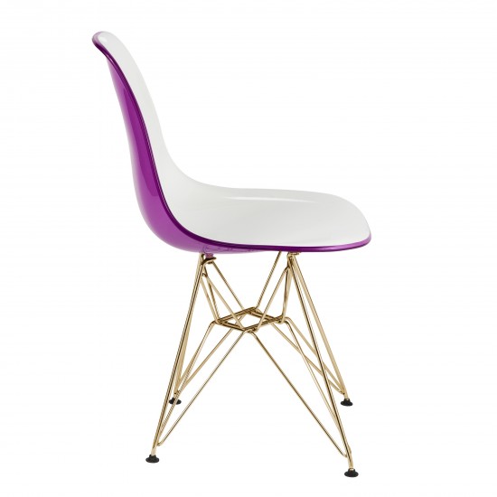 Molded 2-Tone Eiffel Side Chair, Gold Base, Set of 2, White Purple, CR19WPRG2