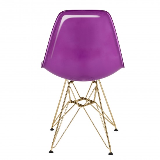 Molded 2-Tone Eiffel Side Chair, Gold Base, Set of 2, White Purple, CR19WPRG2