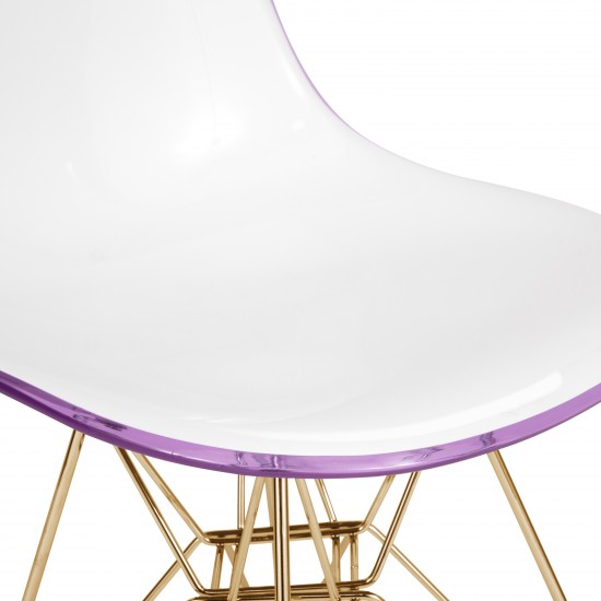 Molded 2-Tone Eiffel Side Chair, Gold Base, Set of 2, White Purple, CR19WPRG2