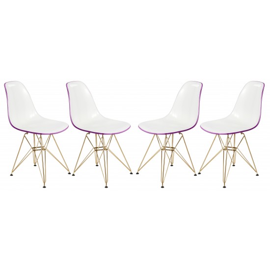 Molded 2-Tone Eiffel Side Chair, Gold Base, Set of 4, White Purple, CR19WPRG4