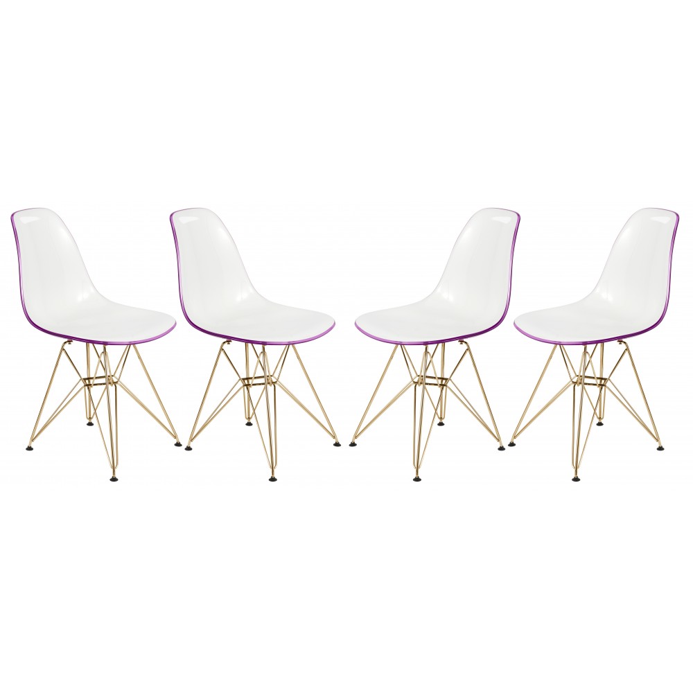 Molded 2-Tone Eiffel Side Chair, Gold Base, Set of 4, White Purple, CR19WPRG4