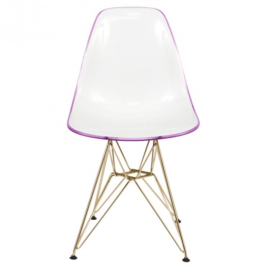 Molded 2-Tone Eiffel Side Chair, Gold Base, Set of 4, White Purple, CR19WPRG4