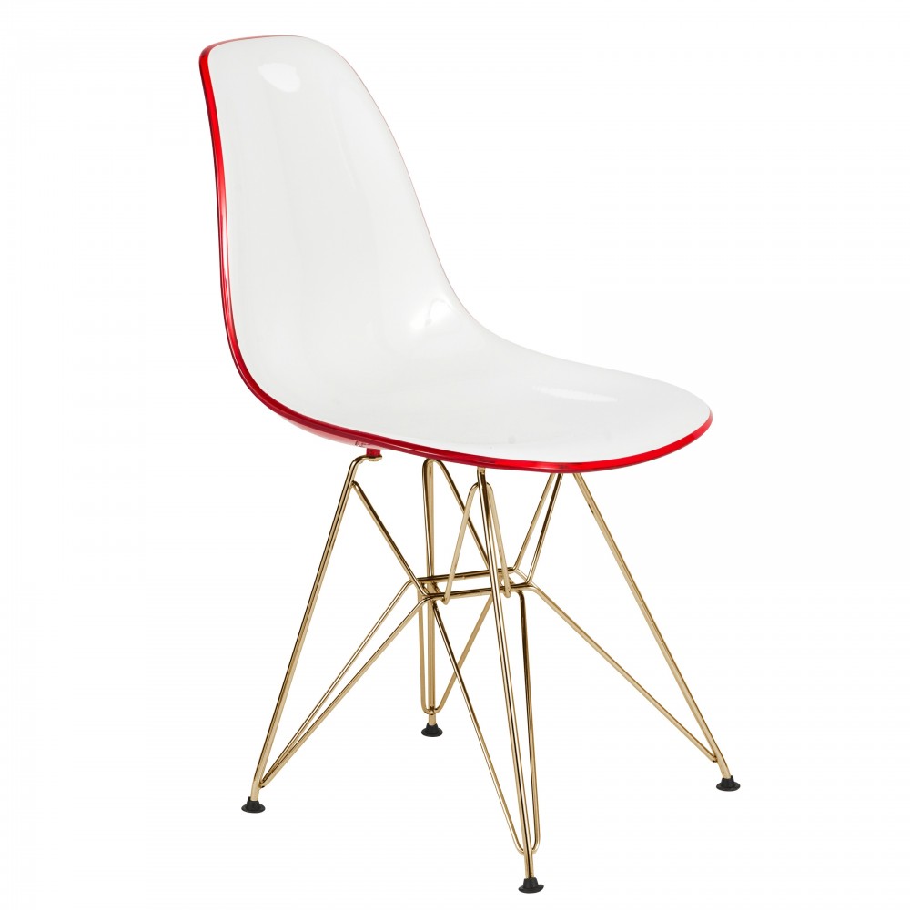 Cresco Molded 2-Tone Eiffel Side Chair with Gold Base, White Red, CR19WRG