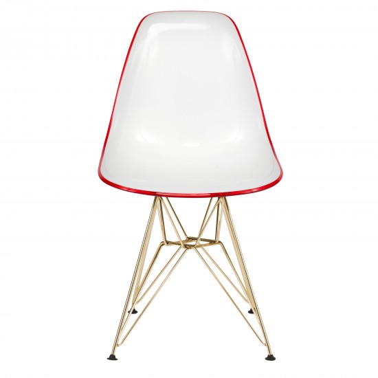 Cresco Molded 2-Tone Eiffel Side Chair with Gold Base, White Red, CR19WRG