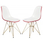 Cresco Molded 2-Tone Eiffel Side Chair, Gold Base, Set of 2, White Red, CR19WRG2