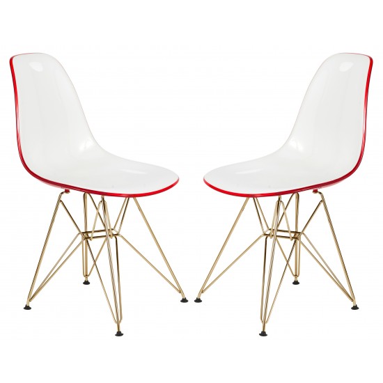 Cresco Molded 2-Tone Eiffel Side Chair, Gold Base, Set of 2, White Red, CR19WRG2
