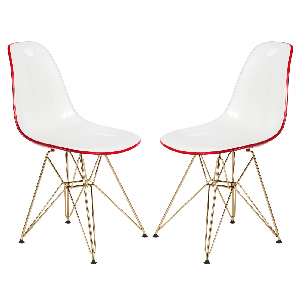 Cresco Molded 2-Tone Eiffel Side Chair, Gold Base, Set of 2, White Red, CR19WRG2 Cresco Molded 2-Tone Eiffel Side Chair, Gold Base, Set of 2, White Red, CR19WRG2