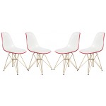 Cresco Molded 2-Tone Eiffel Side Chair, Gold Base, Set of 4, White Red, CR19WRG4