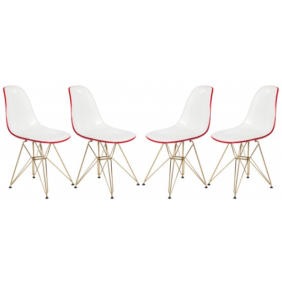 Cresco Molded 2-Tone Eiffel Side Chair, Gold Base, Set of 4, White Red, CR19WRG4