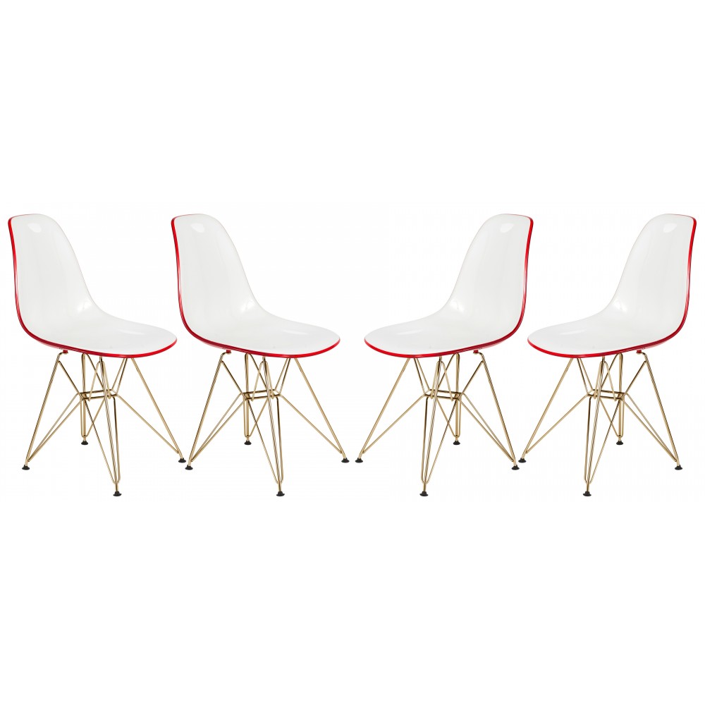 Cresco Molded 2-Tone Eiffel Side Chair, Gold Base, Set of 4, White Red, CR19WRG4 Cresco Molded 2-Tone Eiffel Side Chair, Gold Base, Set of 4, White Red, CR19WRG4