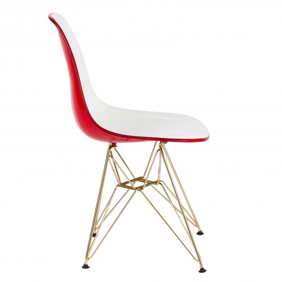 Cresco Molded 2-Tone Eiffel Side Chair, Gold Base, Set of 4, White Red, CR19WRG4
