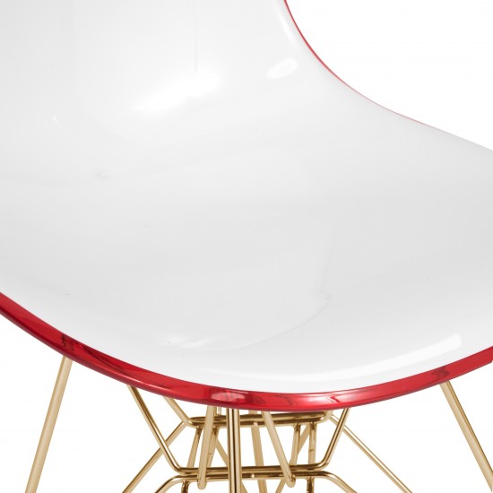 Cresco Molded 2-Tone Eiffel Side Chair, Gold Base, Set of 4, White Red, CR19WRG4