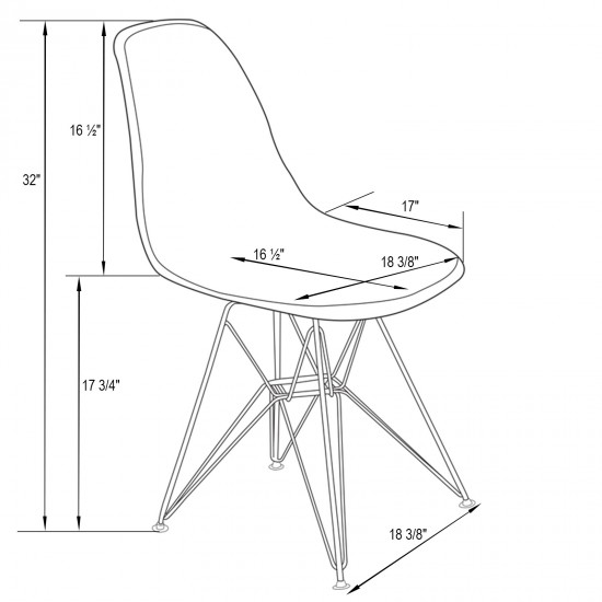 Cresco Molded 2-Tone Eiffel Side Chair, Gold Base, Set of 4, White Red, CR19WRG4
