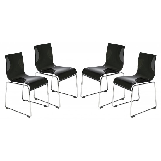 LeisureMod Lima Modern Acrylic Chair, Set of 4, Transparent Black, LC19TBL4