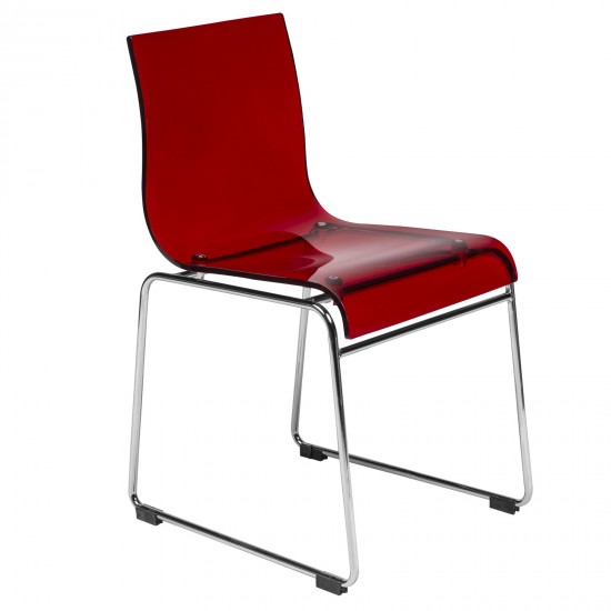 LeisureMod Lima Modern Acrylic Chair, Transparent Red, LC19TR