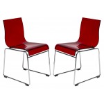 LeisureMod Lima Modern Acrylic Chair, Set of 2, Transparent Red, LC19TR2