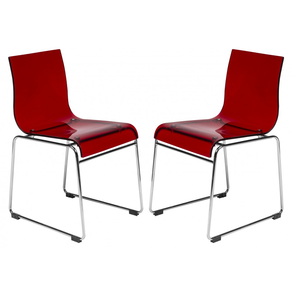 LeisureMod Lima Modern Acrylic Chair, Set of 2, Transparent Red, LC19TR2