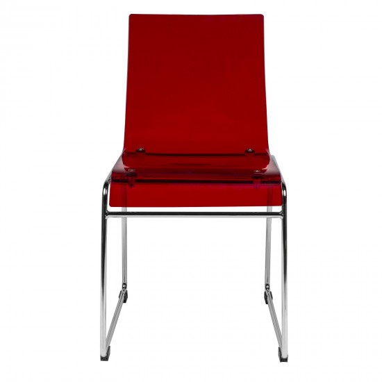 LeisureMod Lima Modern Acrylic Chair, Set of 2, Transparent Red, LC19TR2