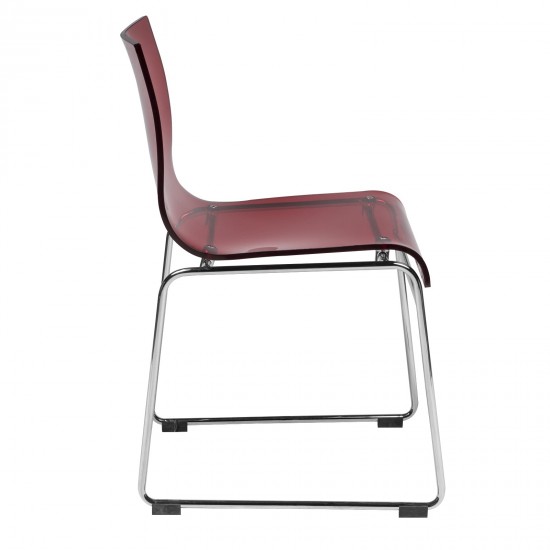 LeisureMod Lima Modern Acrylic Chair, Set of 2, Transparent Red, LC19TR2