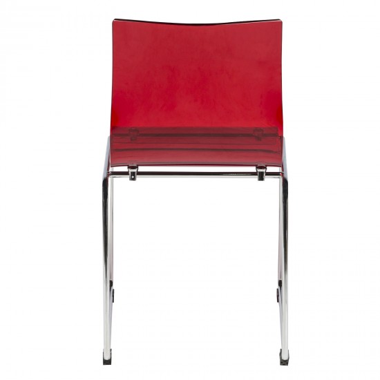 LeisureMod Lima Modern Acrylic Chair, Set of 2, Transparent Red, LC19TR2