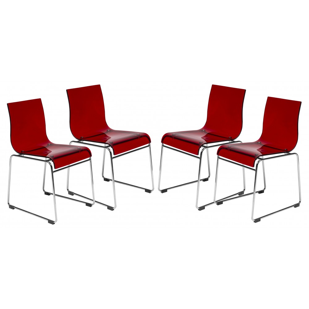 LeisureMod Lima Modern Acrylic Chair, Set of 4, Red, LC19TR4