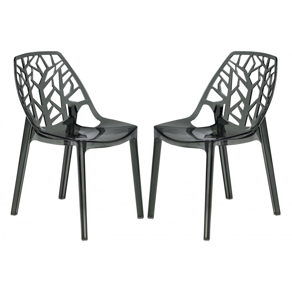 LeisureMod Modern Cornelia Dining Chair, Set of 2, Transparent Black, C18TBL2