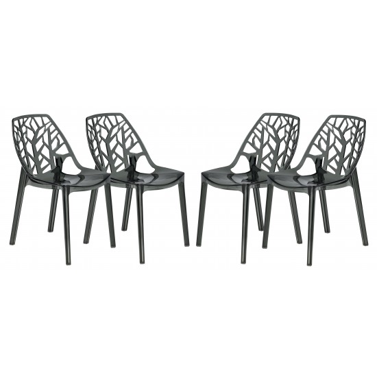 LeisureMod Modern Cornelia Dining Chair, Set of 4, Transparent Black, C18TBL4