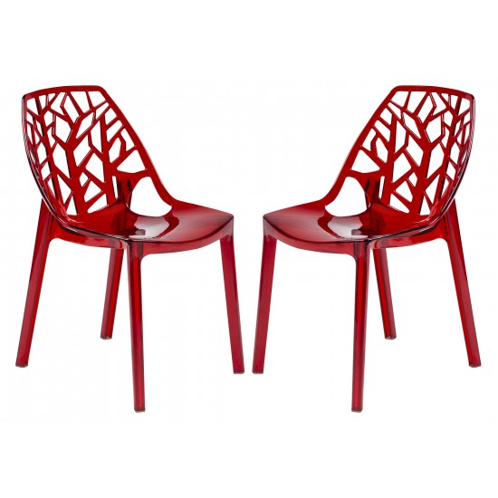 LeisureMod Modern Cornelia Dining Chair, Set of 2, Transparent Red, C18TR2