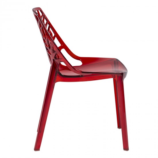 LeisureMod Modern Cornelia Dining Chair, Set of 2, Transparent Red, C18TR2