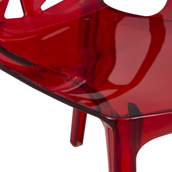 LeisureMod Modern Cornelia Dining Chair, Set of 2, Transparent Red, C18TR2