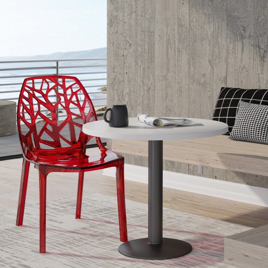 LeisureMod Modern Cornelia Dining Chair, Set of 2, Transparent Red, C18TR2