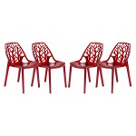 LeisureMod Modern Cornelia Dining Chair, Set of 4, Transparent Red, C18TR4