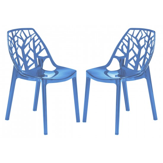 LeisureMod Modern Cornelia Dining Chair, Set of 2, Transparent Blue, C18TBU2