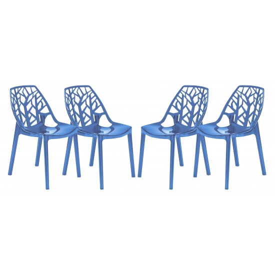 LeisureMod Modern Cornelia Dining Chair, Set of 4, Transparent Blue, C18TBU4