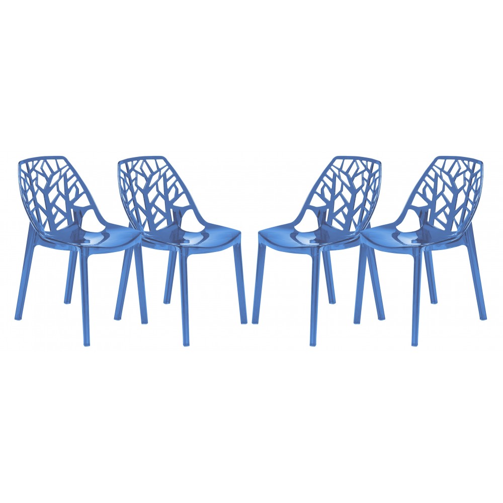 LeisureMod Modern Cornelia Dining Chair, Set of 4, Transparent Blue, C18TBU4