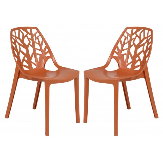 LeisureMod Modern Cornelia Dining Chair, Set of 2, Solid Orange, C18OR2