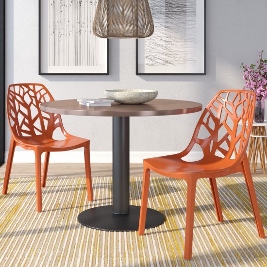 LeisureMod Modern Cornelia Dining Chair, Set of 2, Solid Orange, C18OR2