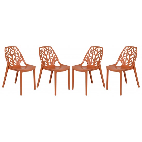 LeisureMod Modern Cornelia Dining Chair, Set of 4, Solid Orange, C18OR4