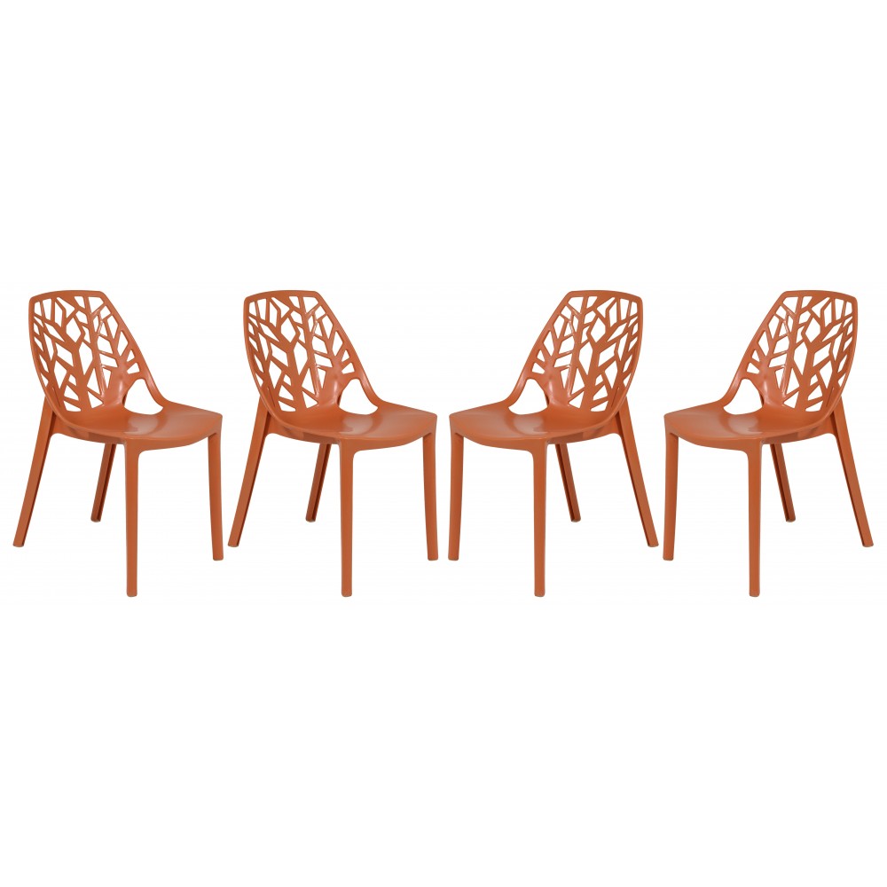 LeisureMod Modern Cornelia Dining Chair, Set of 4, Solid Orange, C18OR4