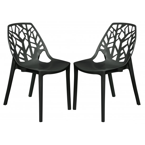 LeisureMod Modern Cornelia Dining Chair, Set of 2, Solid Black, C18SBL2