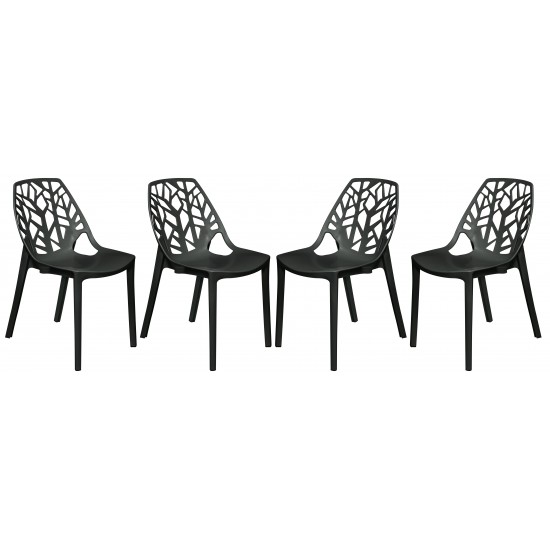 LeisureMod Modern Cornelia Dining Chair, Set of 4, Solid Black, C18SBL4