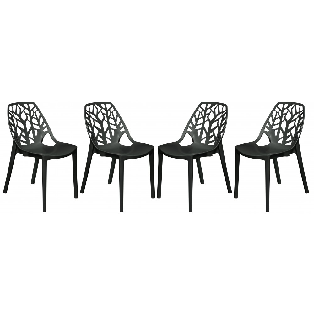 LeisureMod Modern Cornelia Dining Chair, Set of 4, Solid Black, C18SBL4