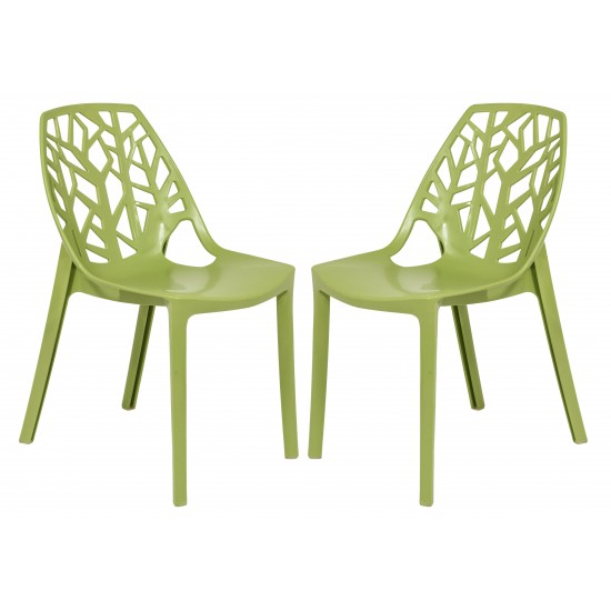 LeisureMod Modern Cornelia Dining Chair, Set of 2, Solid Green, C18SG2